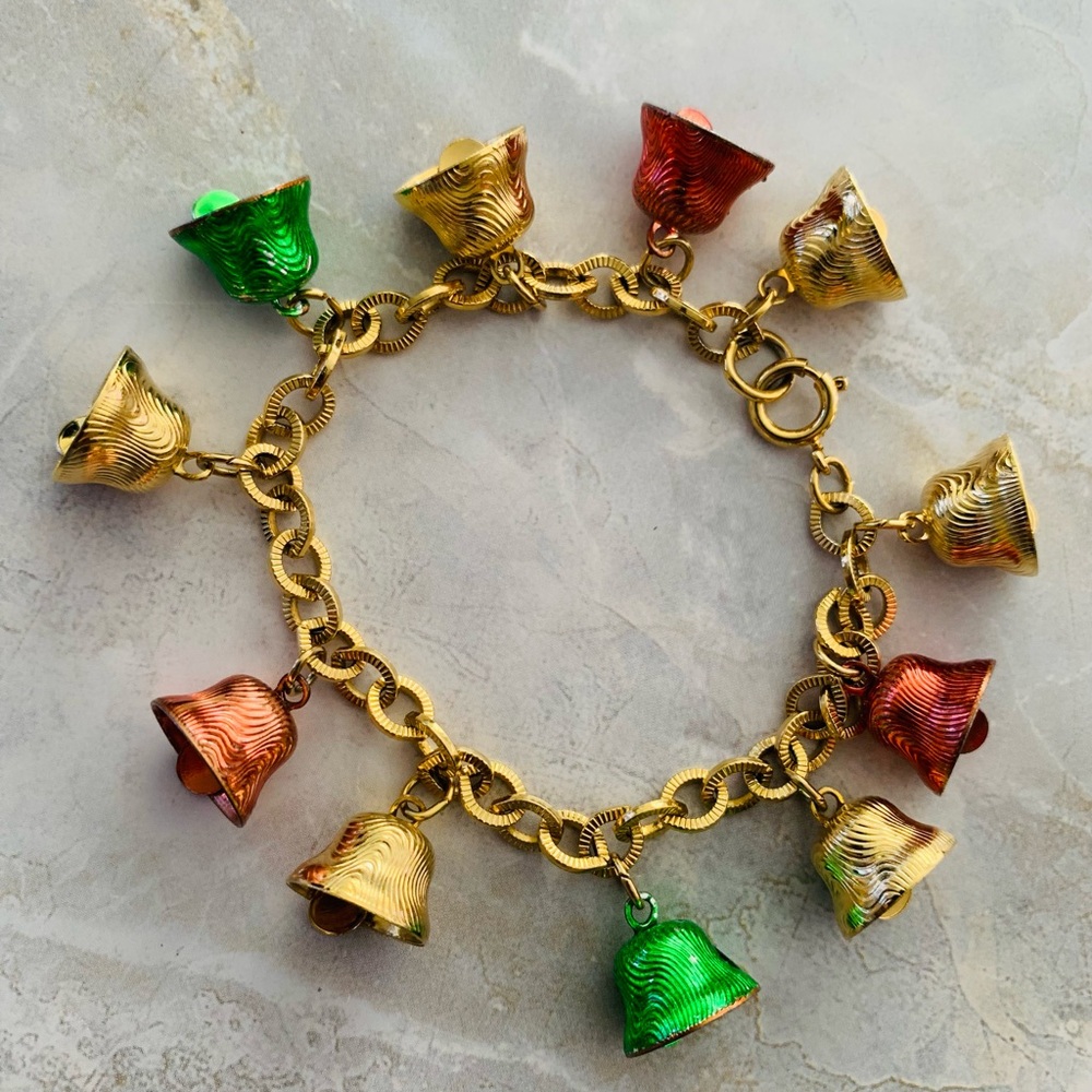 Holiday Multicolor Bell Charm Bracelet Vintage
